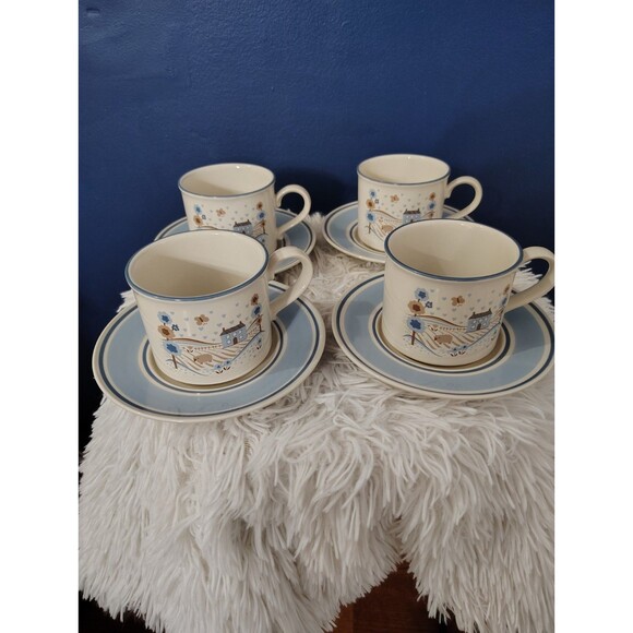Hearthside Museum Collection PRIMITIF Japan Stoneware cup and saucer set of 4 - Picture 1 of 9